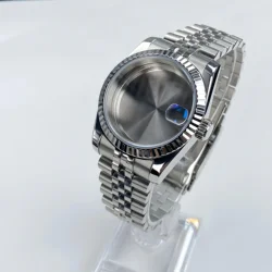 Fluted Bezel Sapphire Glass Stainless Steel Watch Case - 36mm (5 Steel Case Back)