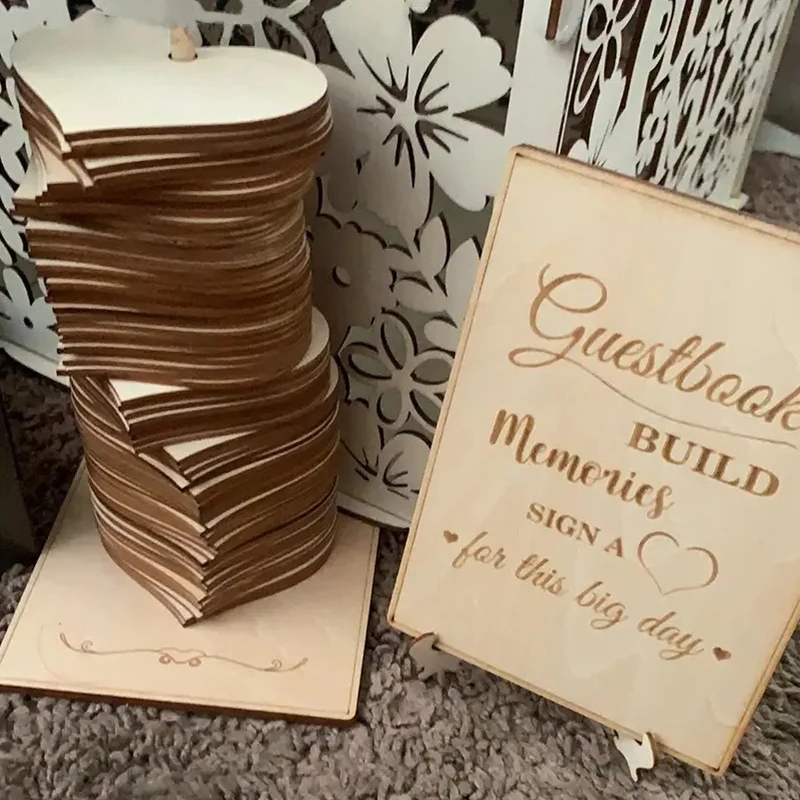72 Stück Holz-Herz-Gästebuch, Unterschrift-Gästebücher, perfekte festliche Party, Hochzeit, Empfang, Dekoration und Gastgeschenk aus Holz – Detail 7