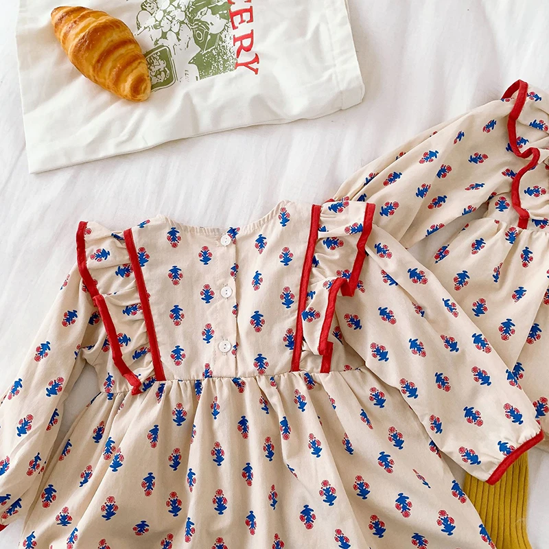 Girls Long Sleeved Floral Baby Bodysuit Dress