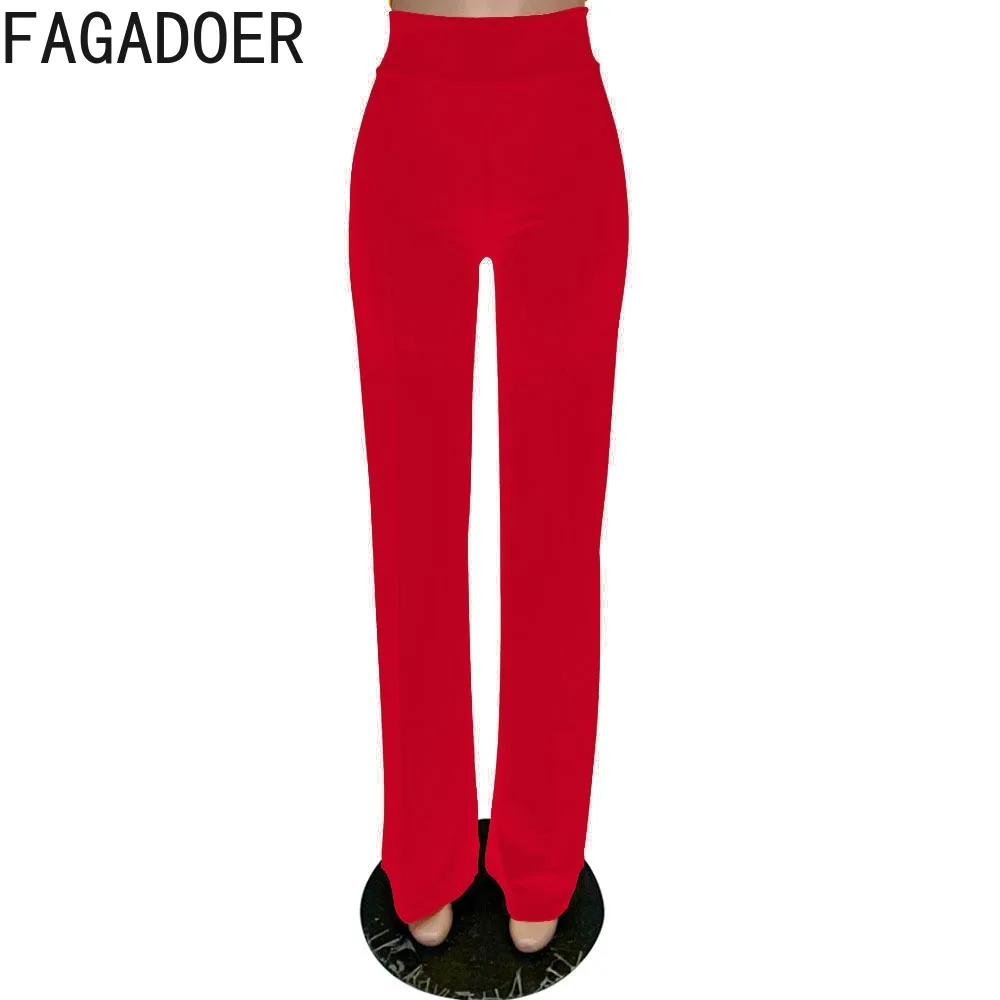 FAGADOER Autumn Casual Solid Wide Leg Pants Women High Waist Zipper Straight Trousers Elegant Office Lady Matching Bottoms 2023
