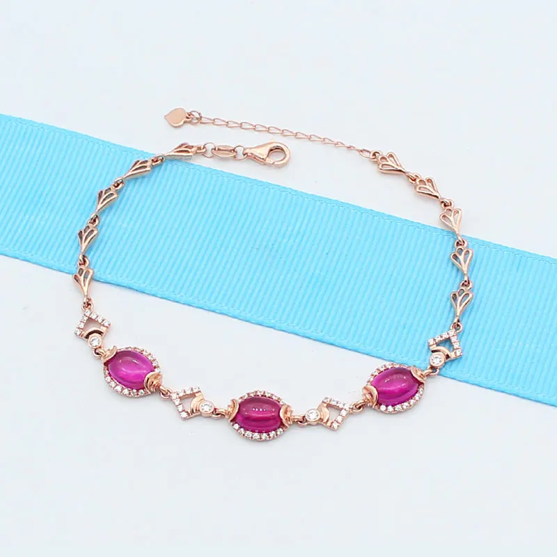 

New 585 purple gold plated 14K rose gold glossy ruby fashion charm bracelet for women classic creative engagement jewelry gift