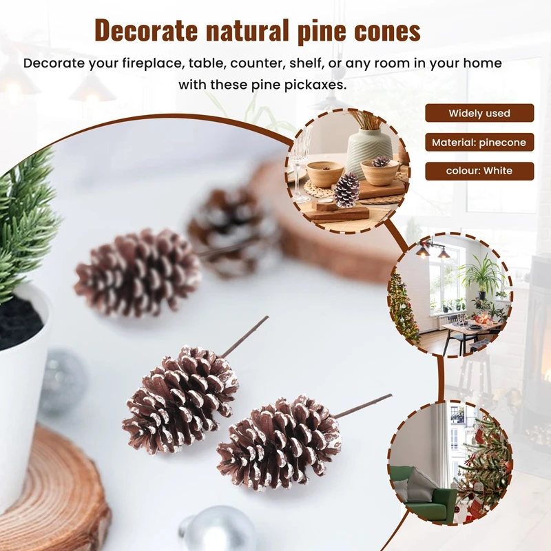 12Pcs Christmas Pinecone Sprays Medium Pinecones Picks With Wired Stems 8.3 Inch Tall For Xmas B