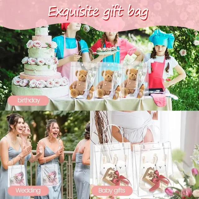 10/20 pièces sac cadeau Transparent avec poignée mariage fête d'anniversaire bonbons emballage cadeau sac fourre-tout réutilisable noël bébé douche 3