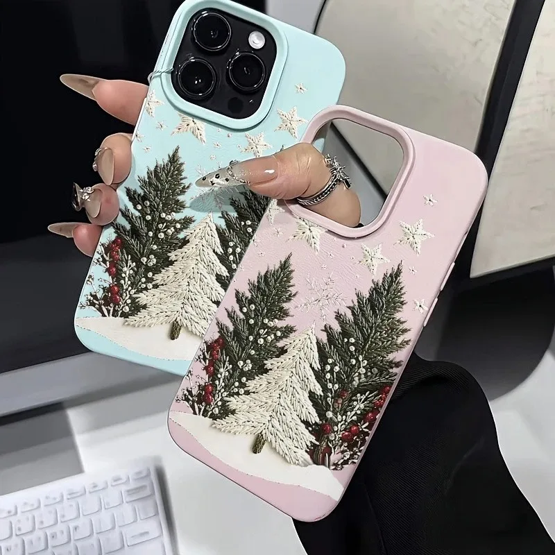 Festive Christmas Tree Lychee Texture Soft Phone Case Cover
