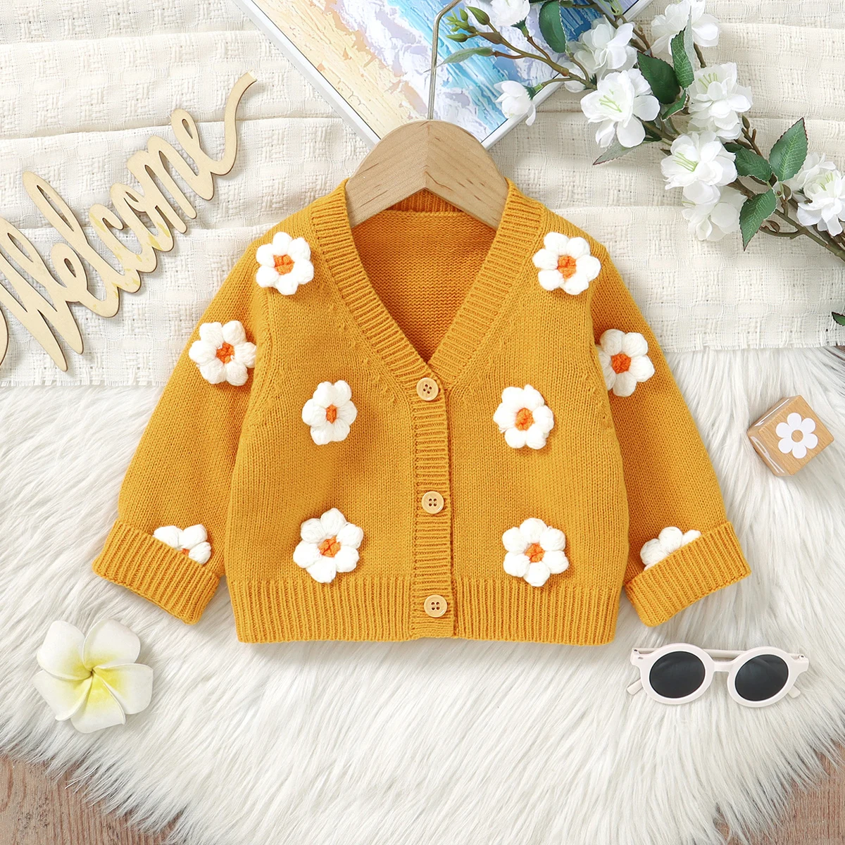 Baby Sweaters Knit Newborn Outerwear Kid Clothes Long Sleeve Spring Autumn Tops Infant Boy Girl Cardigan Fashion Cute 3D Flowers