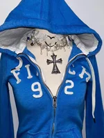 2025 new blue sweatshirt for women fall and winter gothic American retro casual bulk streetwear Y2K design Slim cardigan jacket - Image 3