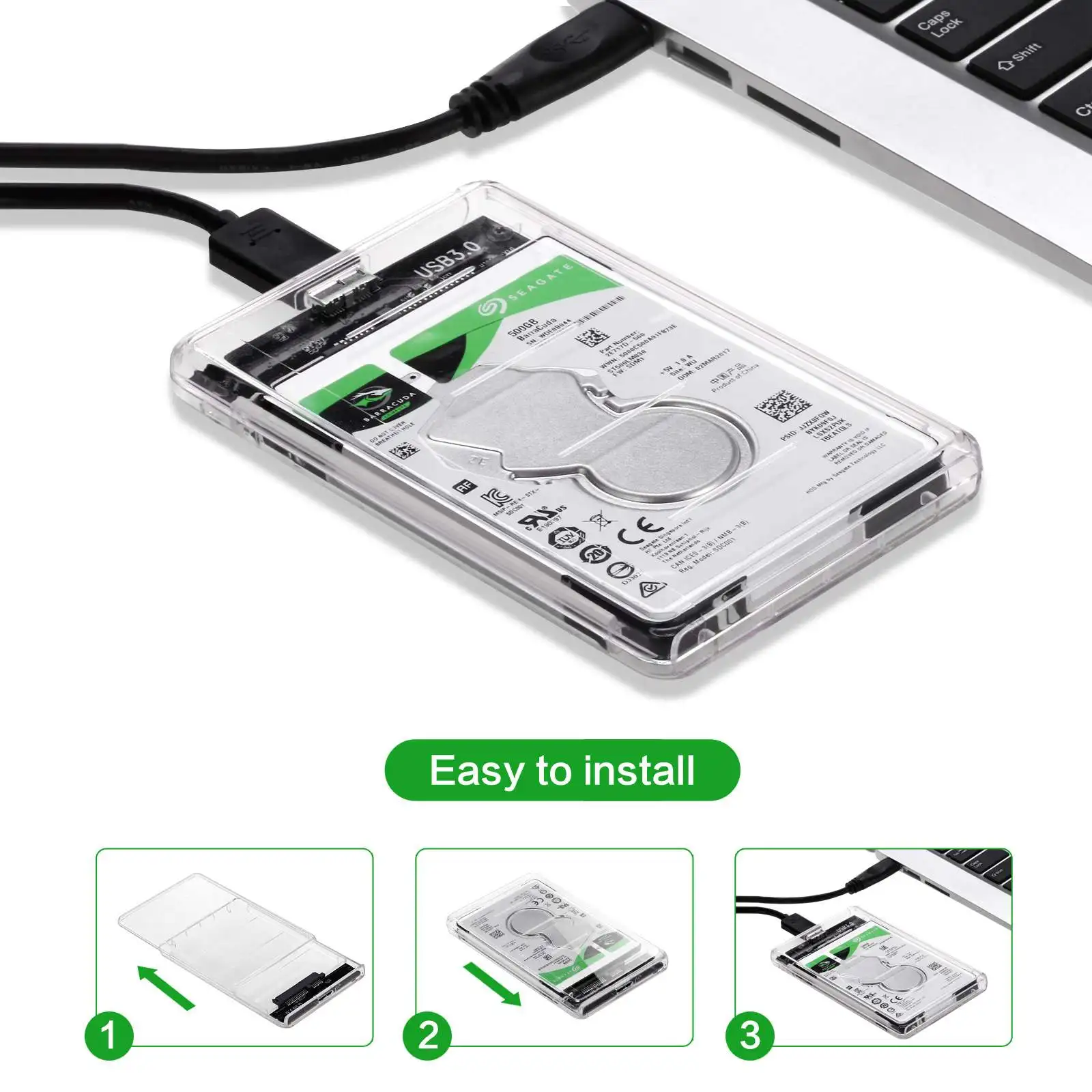 USB 3.0 Transparent HDD Enclosure 2.5" ,Type C Micro Cable External Hard Drive Disk Case 2.5 Inch SATA Box HDD SSD PC Computer