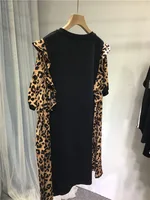 Extra size 300 pounds fat people wear summer women's dress leopard print patchwork bear rhinestone short-sleeved skirt - Image 5