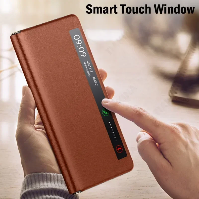 Leather Flip Case with Smart Touch View Window and Wake-Up Feature