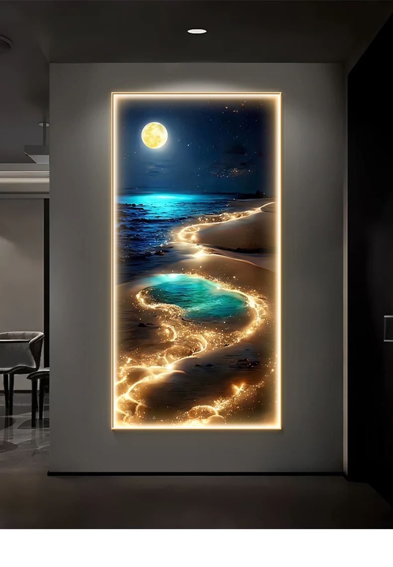 Ocean Waves Wall Lamp Entrance Decoration Light Painting Moon Corridor Hanging Painting Light Sea Home Living Room Mural Light
