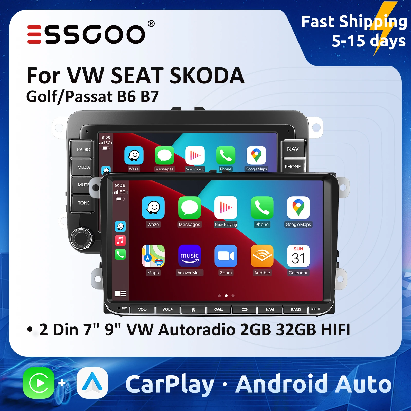 Мультимедийная магнитола ESSGOO для Volkswagen, мультимедийная стерео-система на Android, с 7 