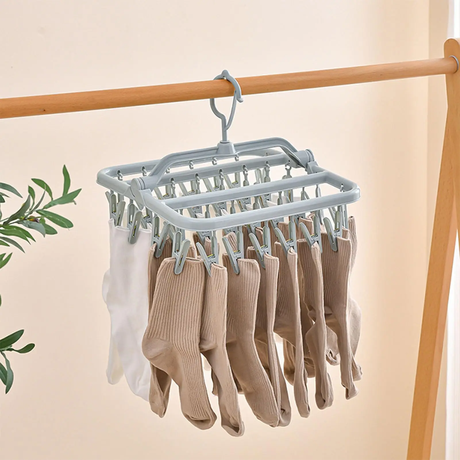 Foldable Drip Hanger with 32 Clips - Plastic Hanging Drying Rack for Clothes Underwear Socks 4