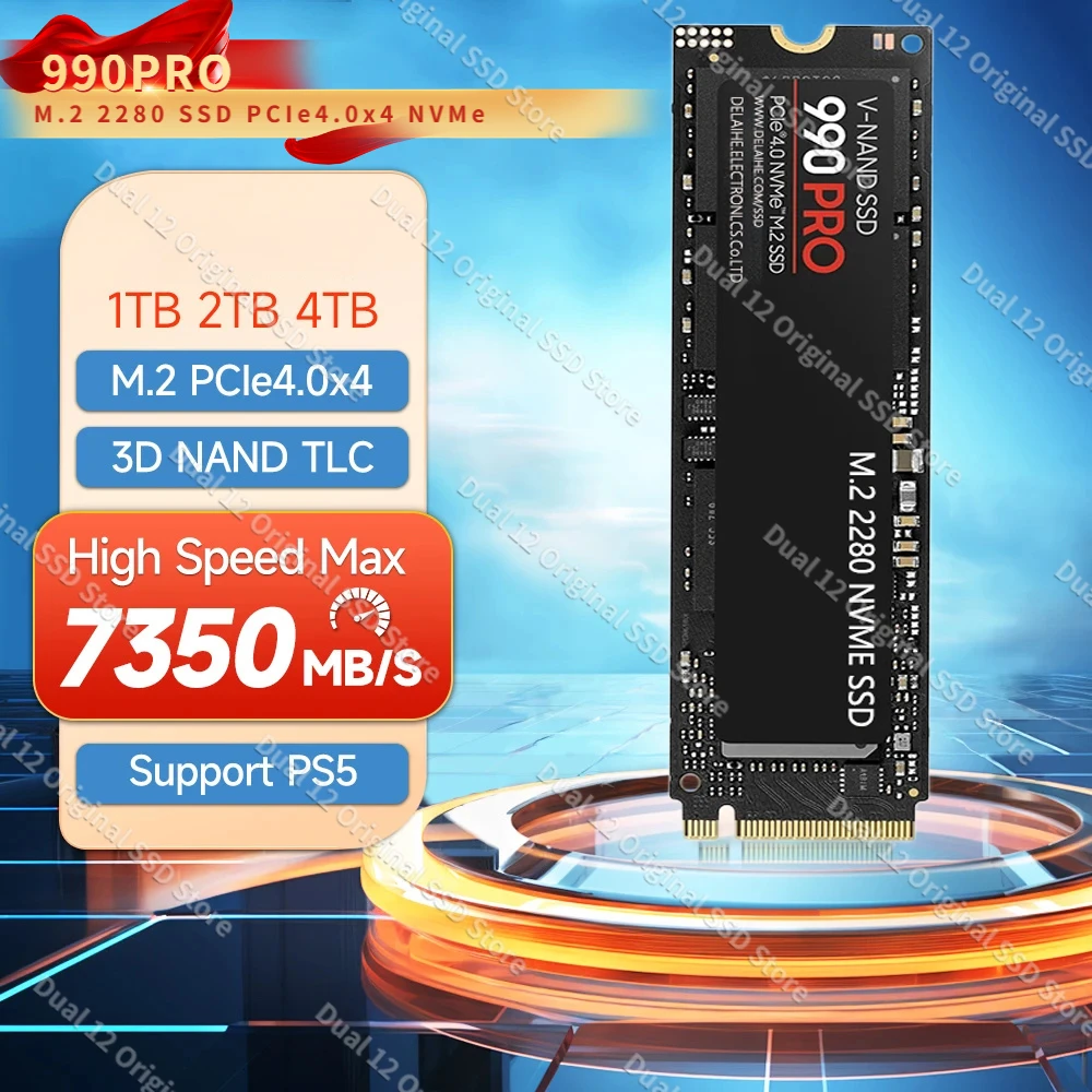 

SSD Solid State 4TB 2TB 1TB Drive 990 PRO M.2 2280 SSD PCIe4.0x4 NVMe Gaming Internal Hard Drive 7500MB/S For PS5 Laptop Desktop