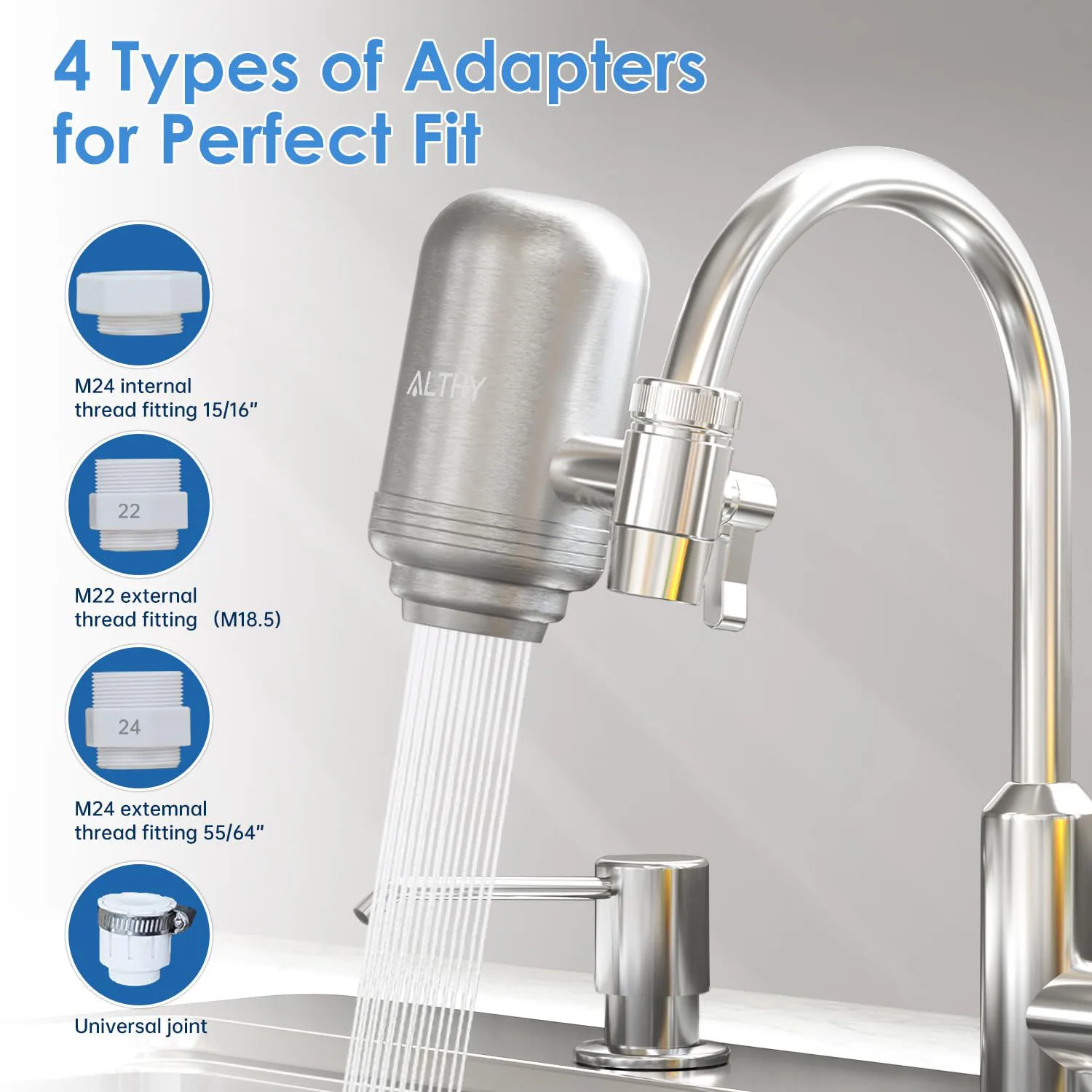 ALTHY Stainless Steel Faucet Tap Water Filter Purifier System, NSF Certified Reduces Lead, Chlorine & Bad Taste Kitchen