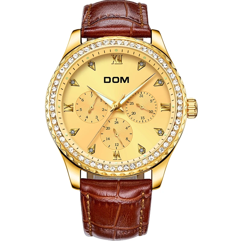 DOM Men's Watch Stainless Steel Leather Quartz Watch Men's Business Watch Calendar Date Men's Leisure Clock