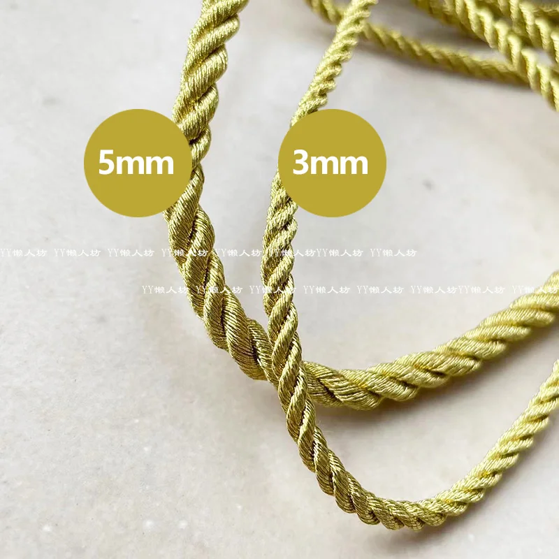2/3/5mm Deep Gold Light Gold and Silver 3-Strand Rope Round Rope Button Handbag Accessories Christmas Gift Box Home Decoration