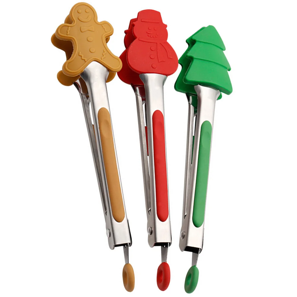 

3 Pcs Christmas Food Clips Tongs for Cooking Accessories Kitchen Steak Grilling BBQ Stainless Steel Outdoor