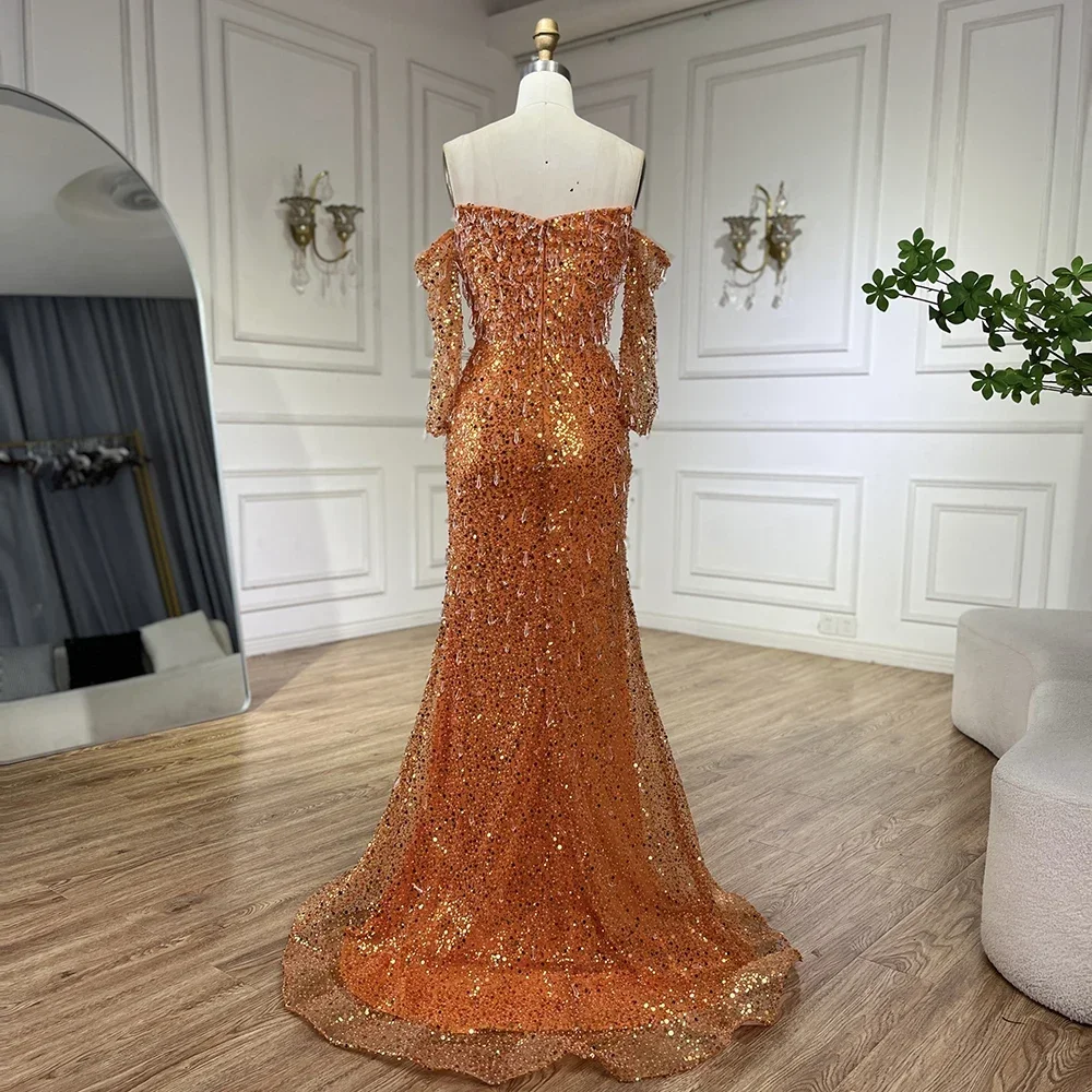 Customized Arabia Orange Mermaid Luxury Beaded Evening Dresses Gowns For  Wedding Party 2025 LA72402 - AliExpress 320