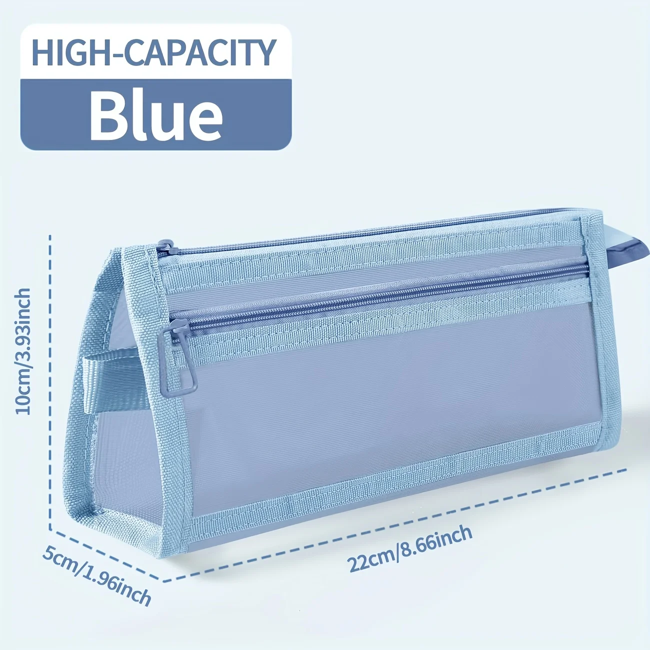 1pc Desk Storage Morandi Grid Mesh Pencil Case with Handle and Zipper Clear Double-layer Pencil Pouch Marker Pouch, Travel Bag