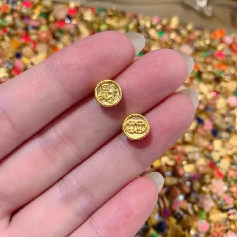 

Pure 24K Yellow Gold Beads Women 999 Gold Round Coin Loose Beads 1pcs