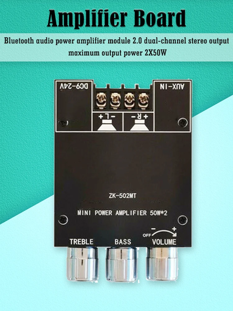 ZK-502MT 2.0 채널 서브우퍼 앰프 보드, 스테레오 오디오 스피커 모듈, 2x50W