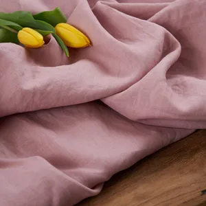 High-density sand-washed pure linen sewing Pearl powder fabric material for clothes Robe dress shirt trench coat fabric