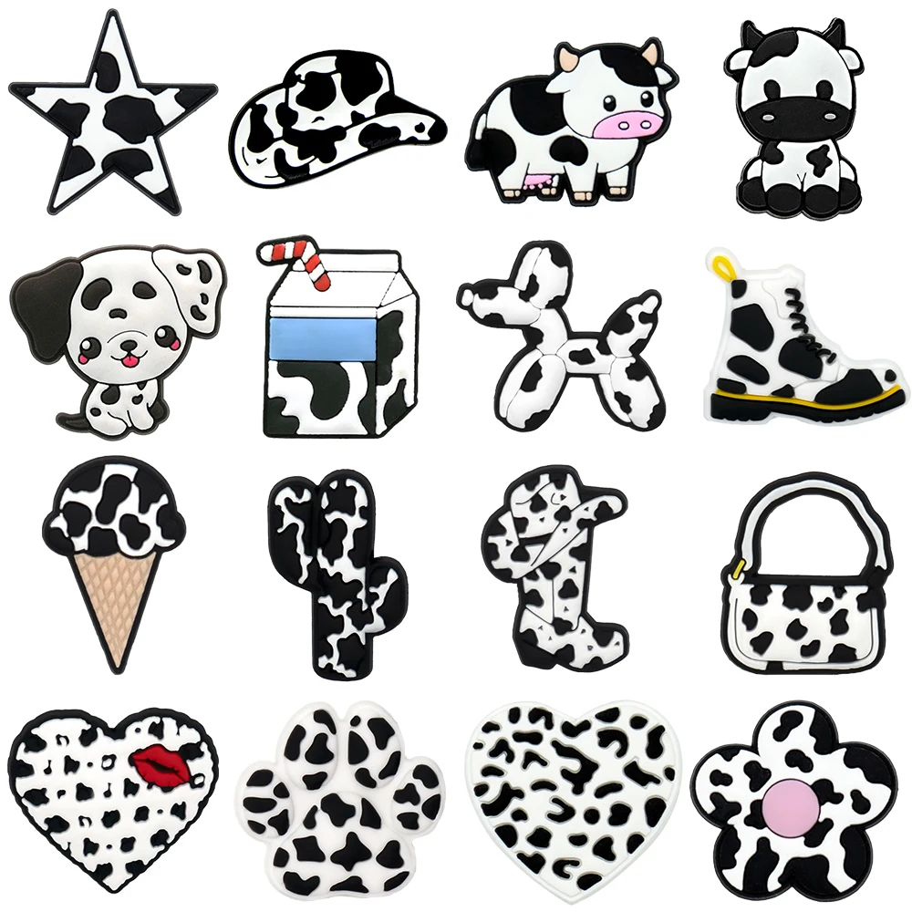 1/16PCS Black and White Spots Shoe Charms Balloon Dog Cow Flower Fashion Women Men Shoe Accessories Clog Sneaker Decoration shoe charms