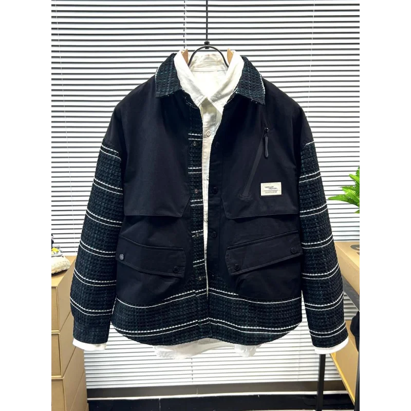 Giacca da camicia casual da uomo, vestibilità ampia, stile due pezzi, capispalla versatile e alla moda 1