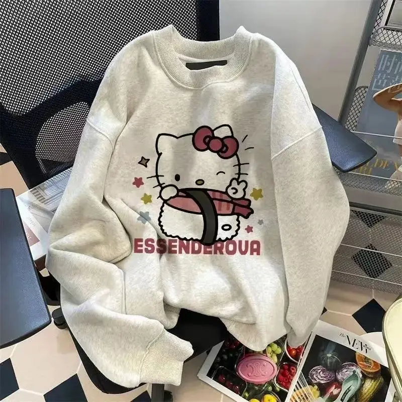 

Женский свободный свитер Sanrio в Корейском стиле, теплый плотный Топ в стиле Hello Kitty для осени и зимы, подарок на день рождения