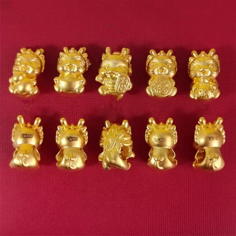 

1pcs Pure 999 24K Yellow Gold 3D Lucky Yuanbao Wealth Gourd Dragon Pendant