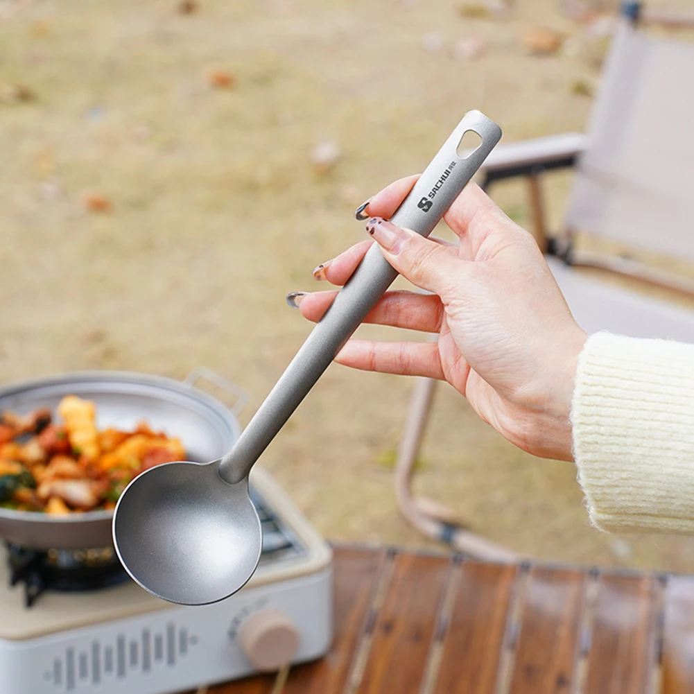Long Handle Titanium Soup Ladle Skimmer Kits Slotted Spoon Food Strainer Serving Colander Hot Pot Tableware Lightweight 2PCS