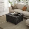 Coffee Table with Flip Top Hidden Storage, Square Center Table Distressed Brown 5