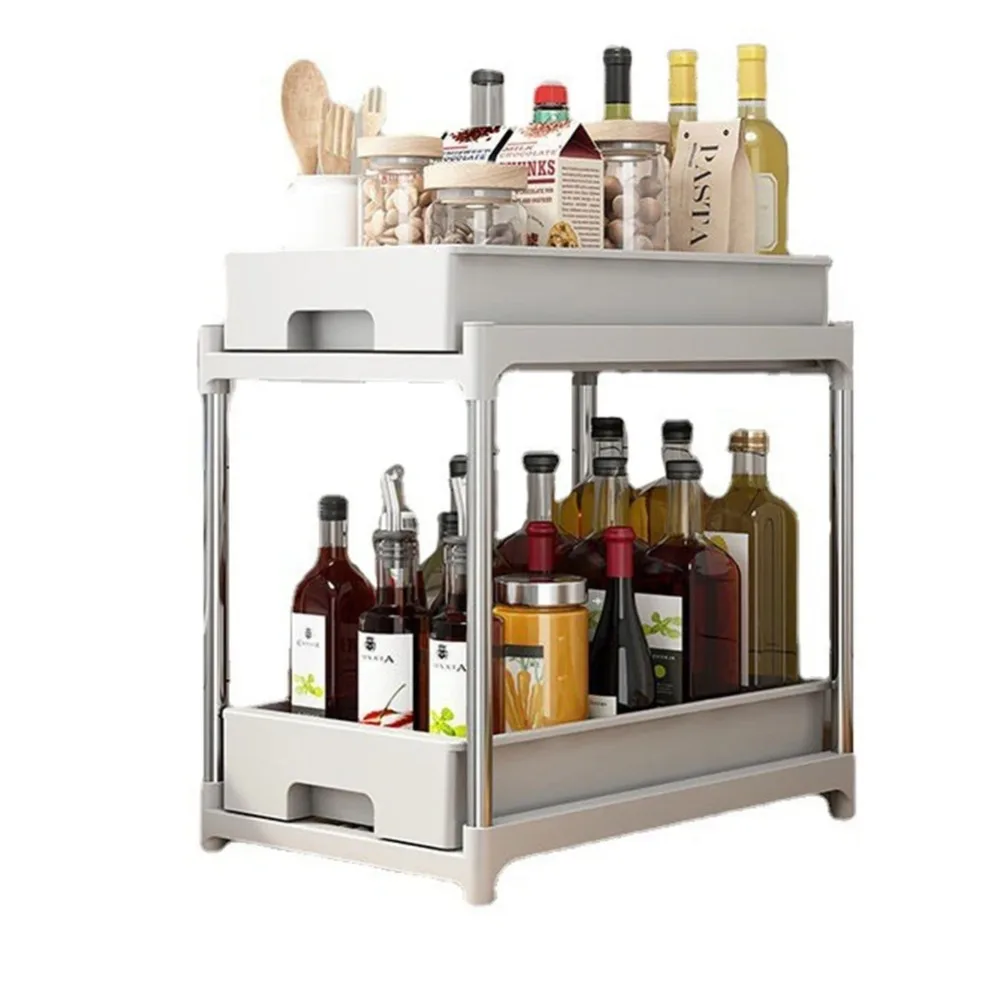 Home Kitchen Spice Rack Cabinet Storage Rack Pull-Out Vegetable and Fruit Storage Basket Drawer