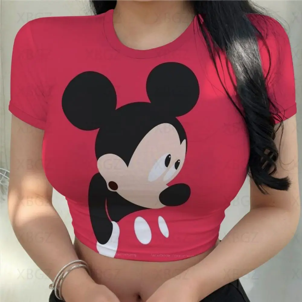 

Женская футболка с рисунком Микки Мауса, облегающая футболка, модель 3xl на лето, 2024