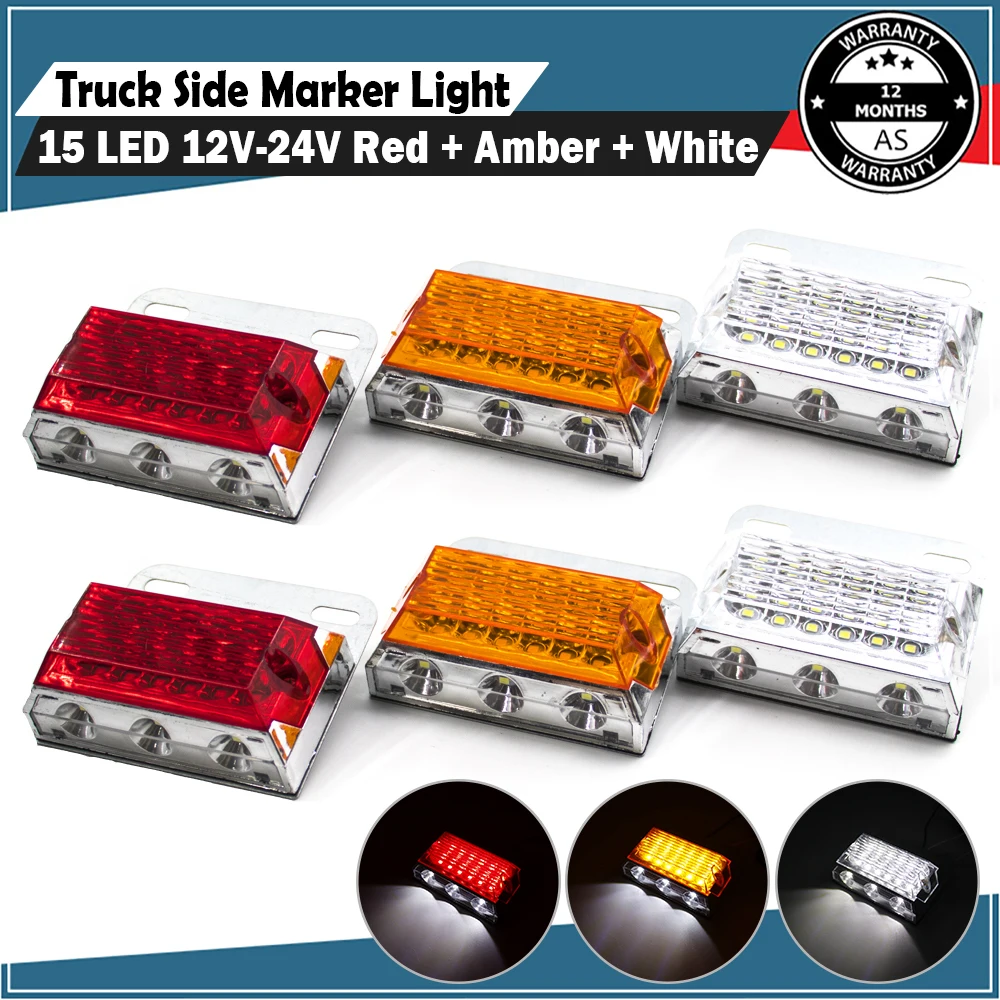 

2pcs 24V 15 LED Side Marker Light Indicator Car External Squarde Warning Tail Light Signal Lamp 3 Modes Auto Trailer Truck Lorry