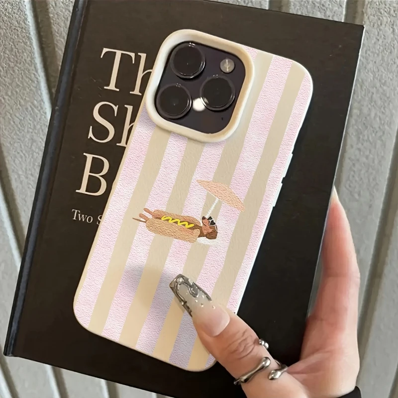 Pink Striped Dog Pattern Phone Case with Bumper Cover Design