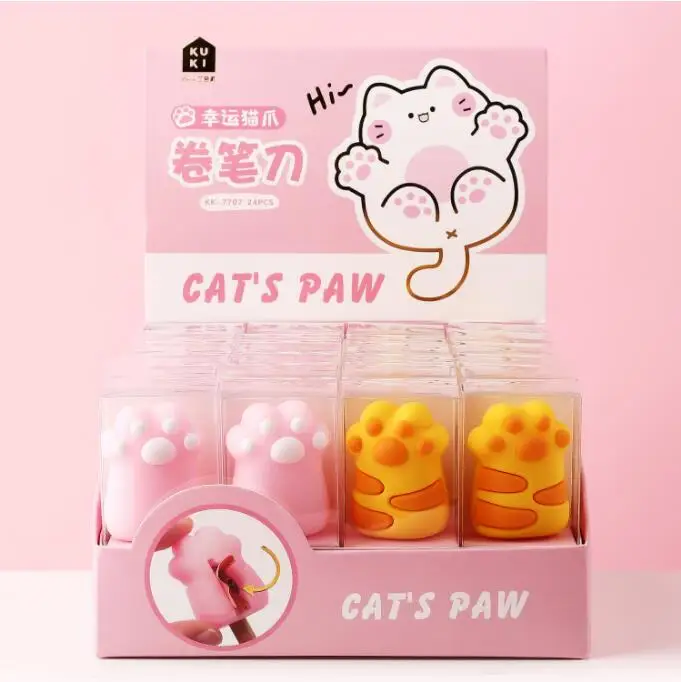 

24 pcs/lot Creative Cat Paw Pencil Sharpener Cute Hand Mechanical Cutter Knife stationery gift school supplies