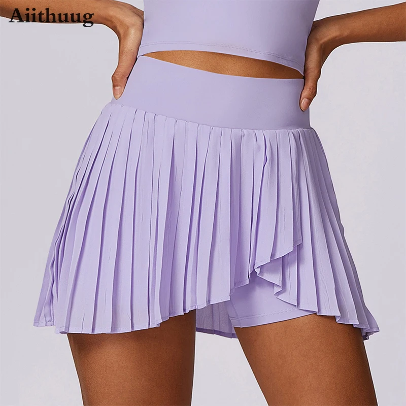 

Aiithuug Pleated Golf Skirt Fake Two Pieces With Pocket Tennis Skirts Women's High Waisted Soft Elastic Athletic Golf Skorts