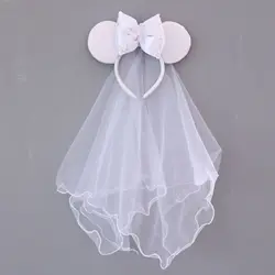 Disney Big Minnie Ears Headband Blue Snow princess Veil Hair Hoop Wedding Style Headdress Party Headwear Girl Toys Birthday Gift
