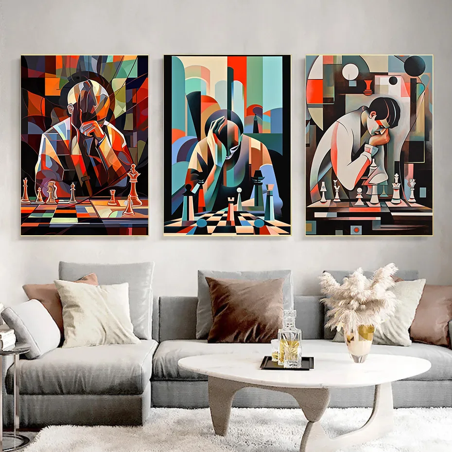 

Wall Art Canvas Painting Decorative Painting for Bedroom Decoration 1Pcs Characters Play Chess With Rich and Eye-catching Colors