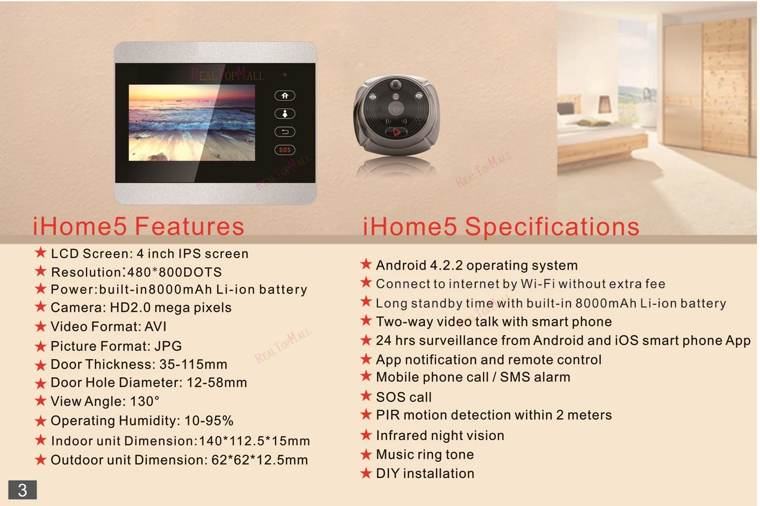 parameter of IHome5 and features 