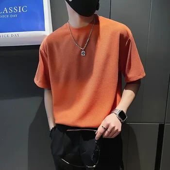 Maglietta superiore per uomo T-Shirt uomo arancione O collo abbigliamento semplice Streetwear No Logo Cool Hot allentato Basic estetica di alta qualità S