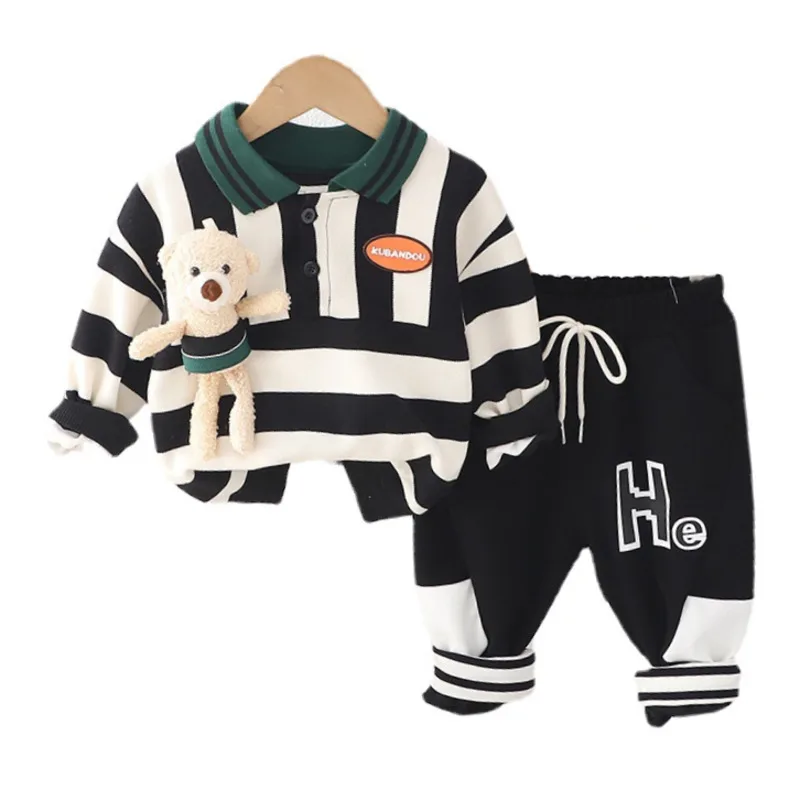 

New Spring Autumn Fashion Baby Clothes Suit Children Boys Striped T-Shirt Pants 2Pcs/Sets Toddler Girls Costume Kids Sportswear