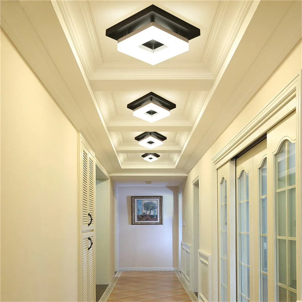 Flush Mount led Ceiling Light Fixtures Square Black 8W Modern Ceiling Lamp for Hallways Balcony Cloakroom Small Closet Washrooms