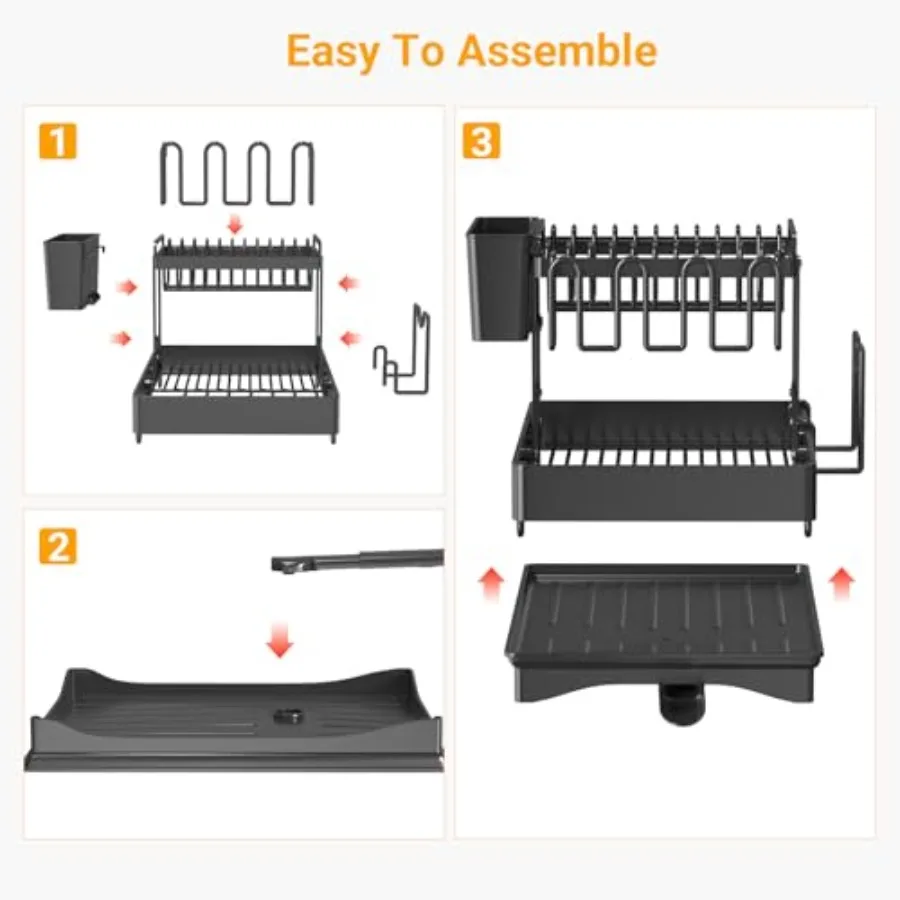 Large Dish Drying Rack2Tier Dish Rack for Kitchen Counter Stainless Steel Kitchen Dish Organizers and Storage with Cup Chopping