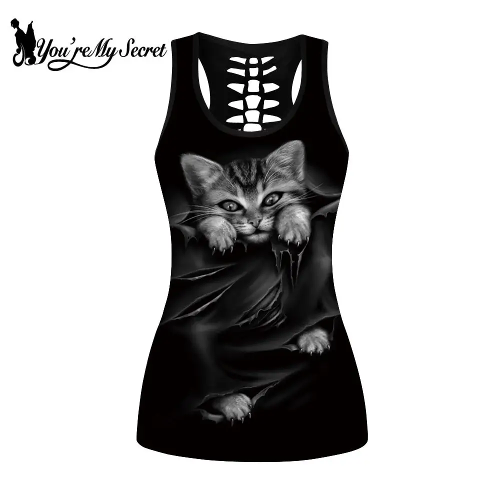 Cat Women Clothes Sleeveless Black Gothic Sleeveless Top Women Tank