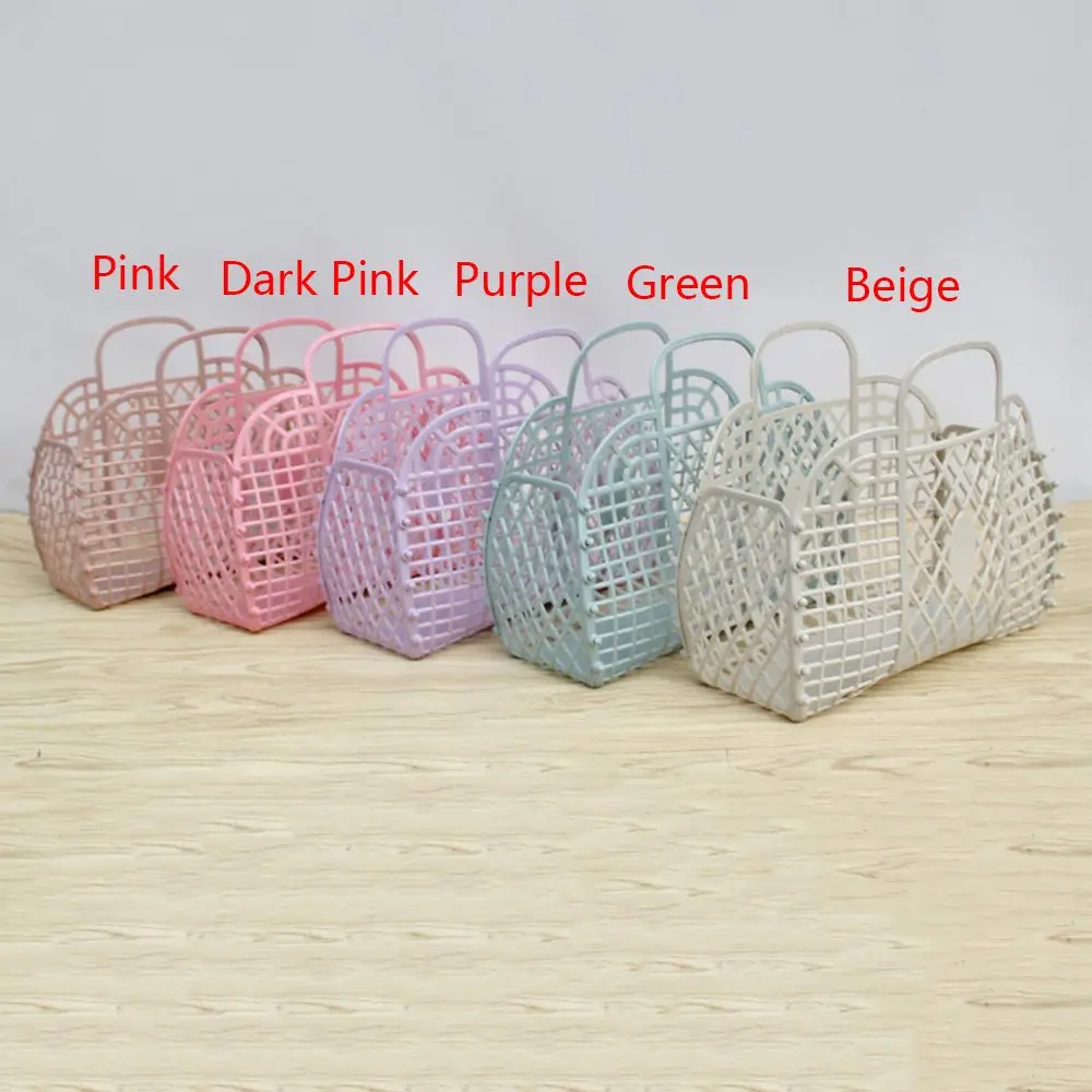 Summer Bathroom Hollow Washing Storage Basket Women Bath Basket Foldable Mesh Portable Laundry Basket Home Organizer Handbag images - 6