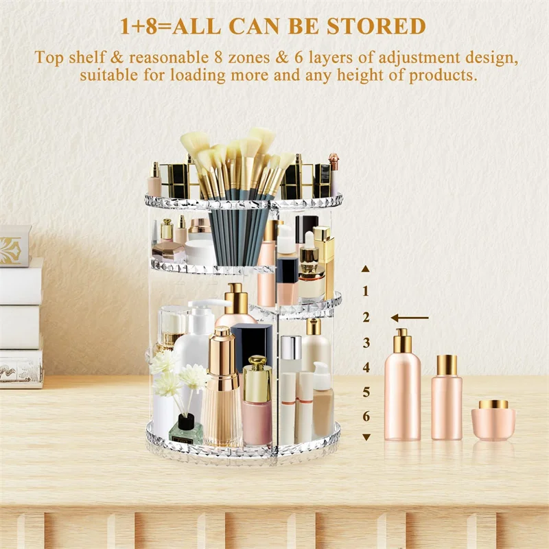 Makeup Organizer 360 Large Rotating Makeup Organizer Adjustable Durable Spinning Cosmetics Skincare Perfume Brush Storage For Bathroom Dresser