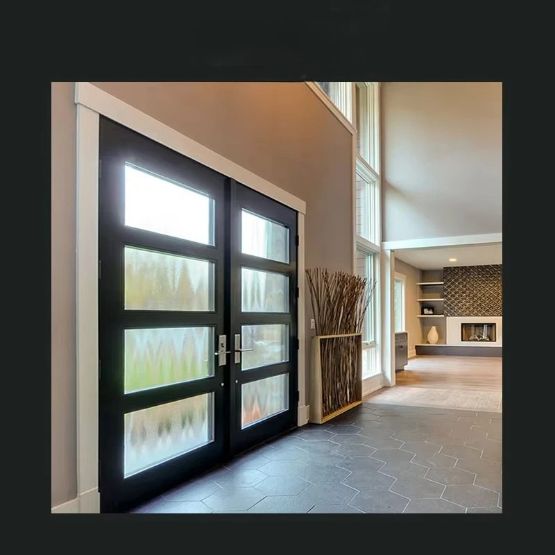 Modern Style Heavy Duty Design Aluminum Wood Tempered Low-E Glass Entrance Pivot Door for Residence