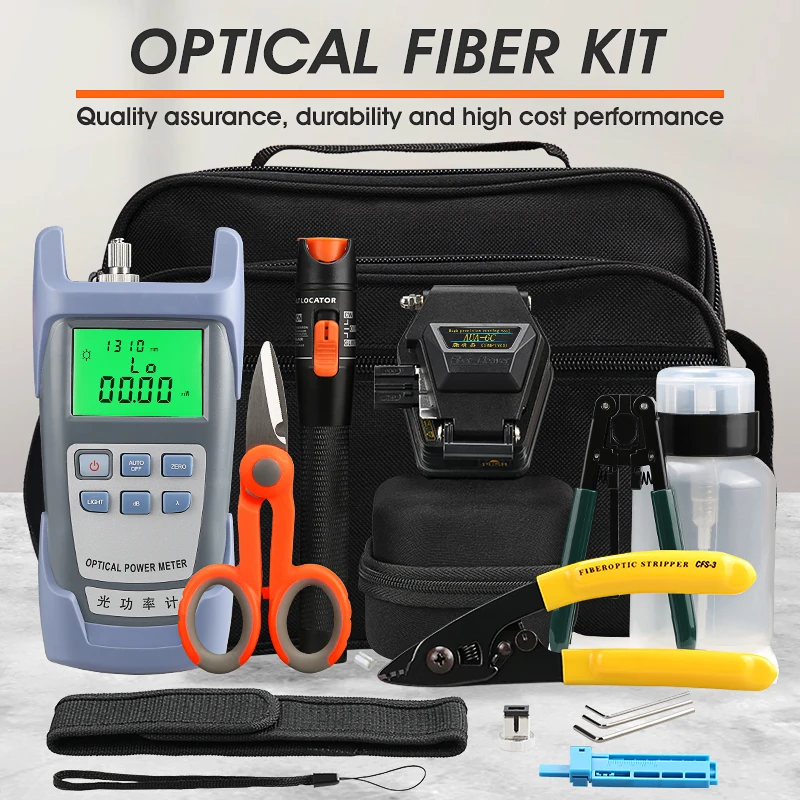 

16pcs/Set Fiber Optic FTTH Tool Kit With Optical Power Meter 10MW AUA-6C Fiber Cleaver Visual Fault Locator Wire Stripper